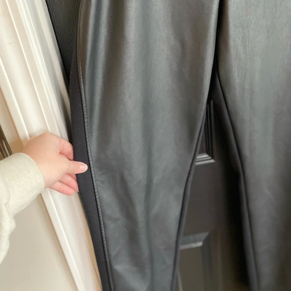 Michael Kors Women's Black Mixed-Media Faux-Leather Gold Leggings Pants-Size XXL